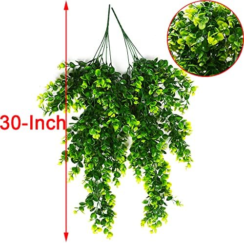 2pcs Artificial Hanging Plants UV Resistant Plastic Eucalyptus Greenery Vine