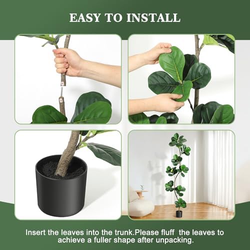 GarveeHome Artificial Fiddle Leaf Fig Tree - 7FT Fake Plant with Black Planter