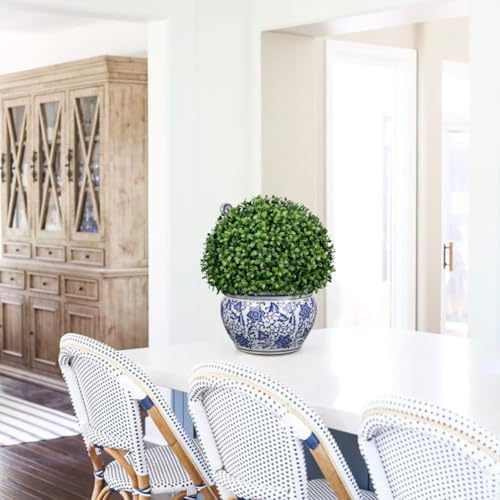 DILATATA Artificial Boxwood Ball in Blue and White Ceramic Pot
