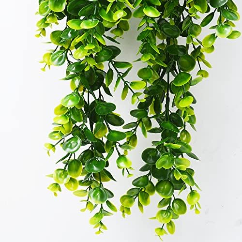 2pcs Artificial Hanging Plants UV Resistant Plastic Eucalyptus Greenery Vine