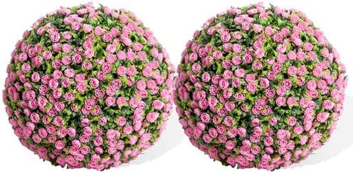 Garvee 177 Inch Artificial Topiary Balls Set of 2 Pink Rose