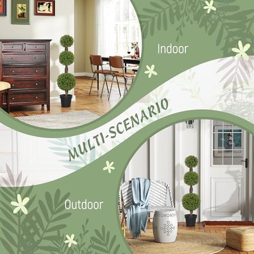 HOMCOM Artificial Topiary Plants Set of 2 Green Indoor Outdoor