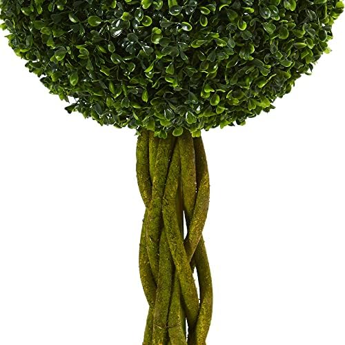 Nearly Natural 4ft Boxwood Double Ball Artificial Topiary Tree with Woven Trunk