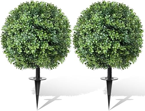 24 Artificial Boxwood Topiary Set of 2 with Ground Spike