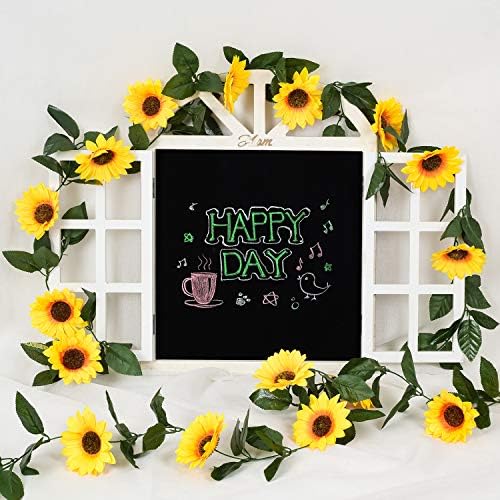DearHouse 3 Pack Artificial Sunflower Garland with Green Leaves