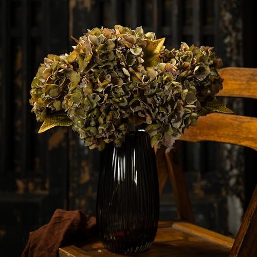 TOPIA Silk Dried Hydrangea Flowers 6 PCS Green