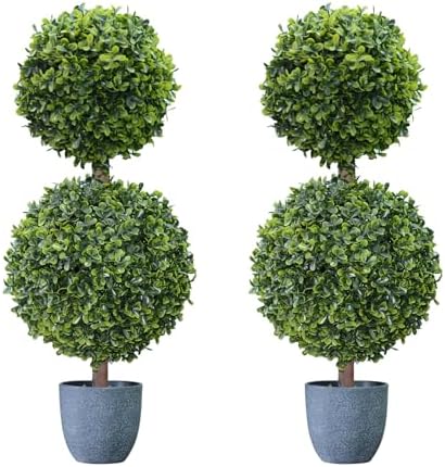 UNADRA Faux Boxwood Topiary Plants 2 Pack 24 Inch Artificial