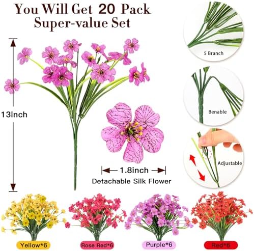 20 Bundle Artificial Flowers for Garden Decor