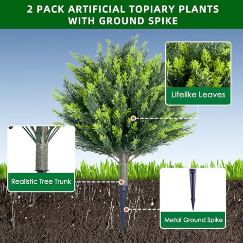 256 Inch Artificial Topiary Ball Tree Set of 2 with Ground Spike