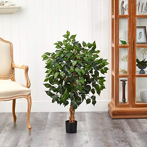 Nearly Natural 3ft Triple Trunk Artificial Ficus Tree with Black Pot