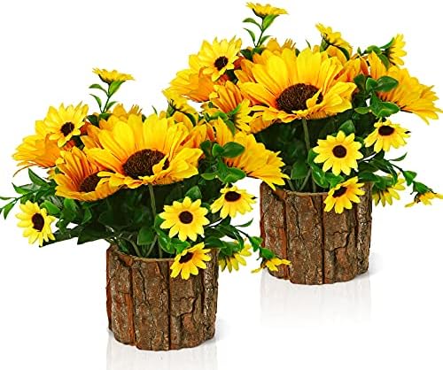 Lilithye Artificial Silk Sunflower Flower Vase Set of 2