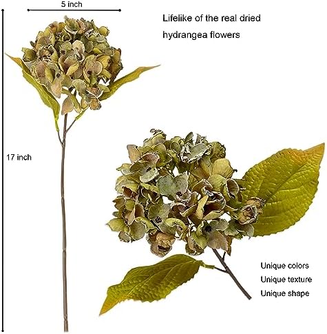 TOPIA Silk Dried Hydrangea Flowers 6 PCS Green