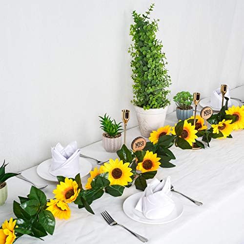DearHouse 3 Pack Artificial Sunflower Garland with Green Leaves