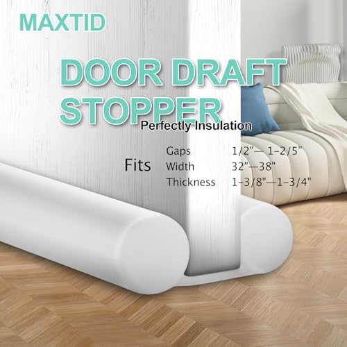 MAXTID White Adjustable Door Draft Stopper 32-38 Inches Double Sided