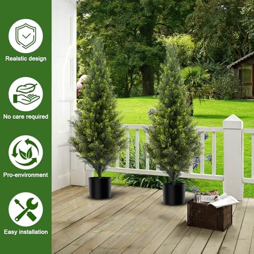 ENGREEN 3FT Artificial Cedar Topiary Trees 2 Pack