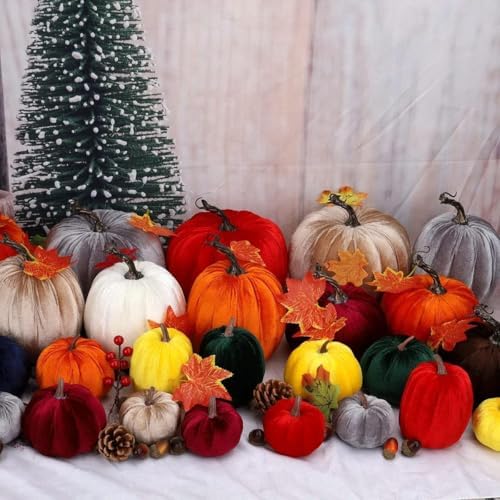8Pcs Halloween Pumpkin Decorations Velvet Mini Pumpkins
