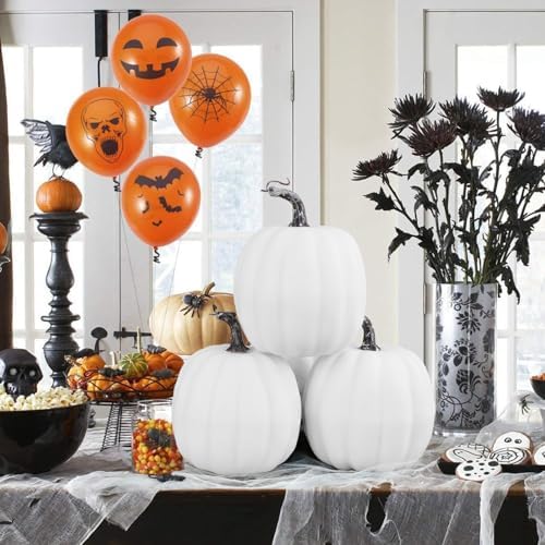 Artmag 6 Inch Artificial White Pumpkins 4PCS Fall Decor