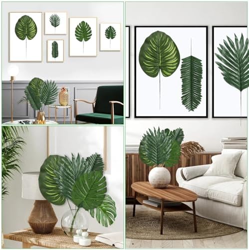 60 Pieces 4 Kinds Artificial Palm Leaves with Stems