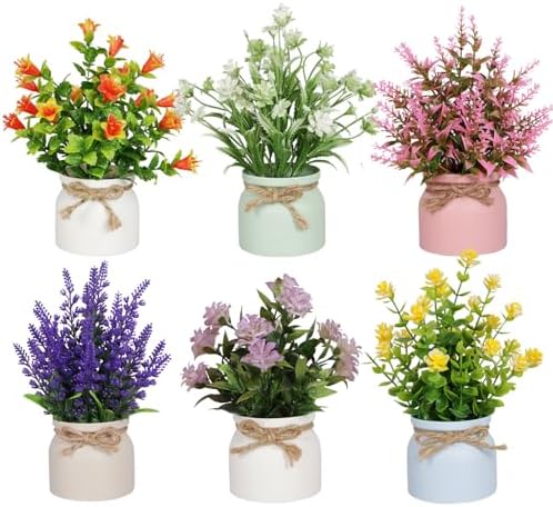 6pcs Artificial Pot Flowers Set for Home Office Decor