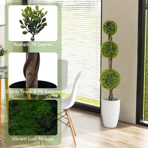 GOFLAME Artificial Topiary Tree 4FT Cement-Filled Pot