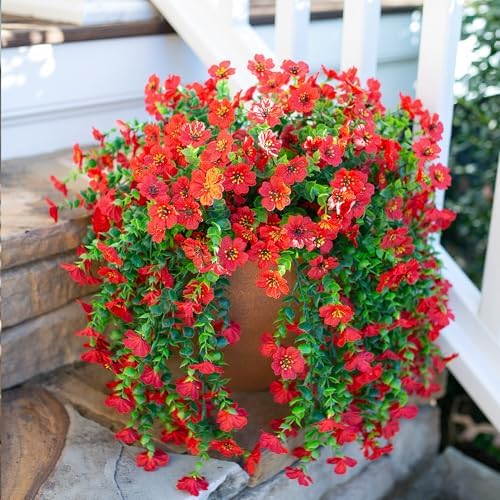 HyeFlora Artificial Hanging Flowers 2Pcs Red Spring Summer Decor