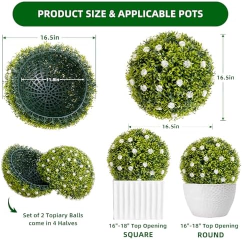 GarveeHome Artificial Topiary Ball Set of 2