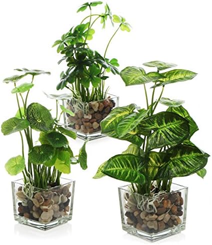 MyGift Set of 3 Fake Plants with Clear Glass Pots