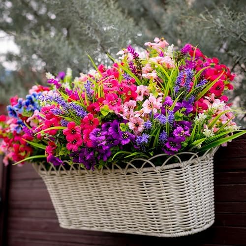 AXYLEX Artificial Flowers Outdoor Set 16 Bundles UV Resistant