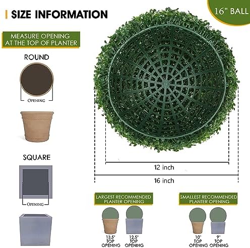 16 Inch Artificial Boxwood Topiary Set of 2 with UV Resistant Leaves
