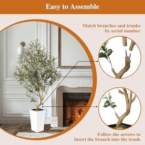 55FT Olive Tree Artificial Indoor with White Planter