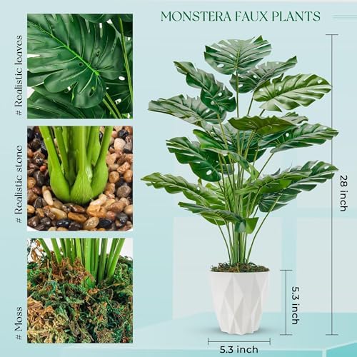 Der Rose 28 Inch Artificial Monstera Plant with White Pot