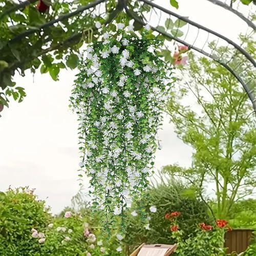 WEISPARK Artificial Hanging Flowers 4pcs White Garland