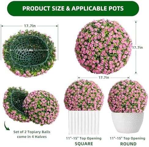 Garvee 177 Inch Artificial Topiary Balls Set of 2 Pink Rose