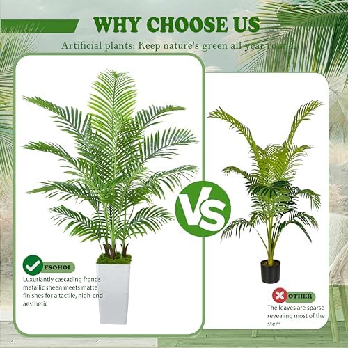 White Tall Planter Artificial Palm Tree with Artificial Silk Leaves