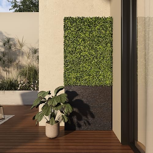 Deco 79 Artificial Topiary Boxwood Hedge with Black Cement Planter