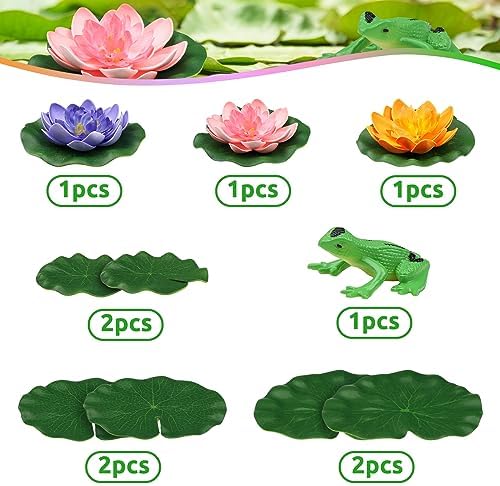 10pcs Floating Foam Lotus Flowers with Artificial Frog