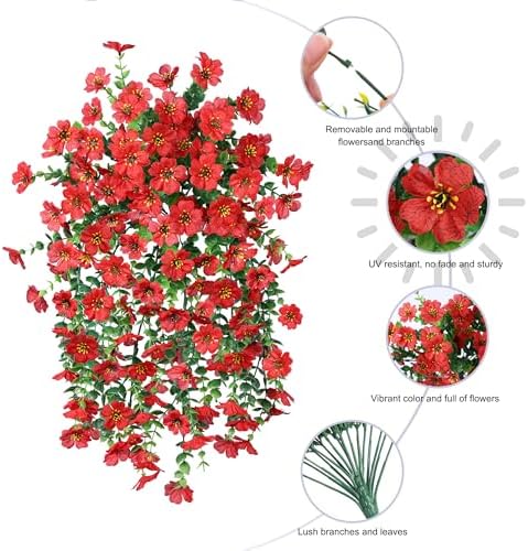 HyeFlora Artificial Hanging Flowers 2Pcs Red Spring Summer Decor