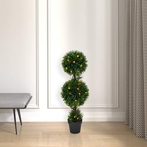 Vickerman 3 Foot Tall Artificial Cedar Topiary Pre-Lit Double Ball Tree