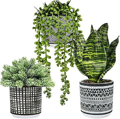 Winlyn 3 Pcs Artificial Succulents Hanging Plants Greenery Decor Set