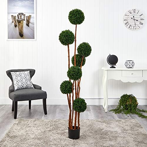 Nearly Natural 6ft Boxwood Ball Topiary Artificial Tree with Natural Trunk UV Resistant
