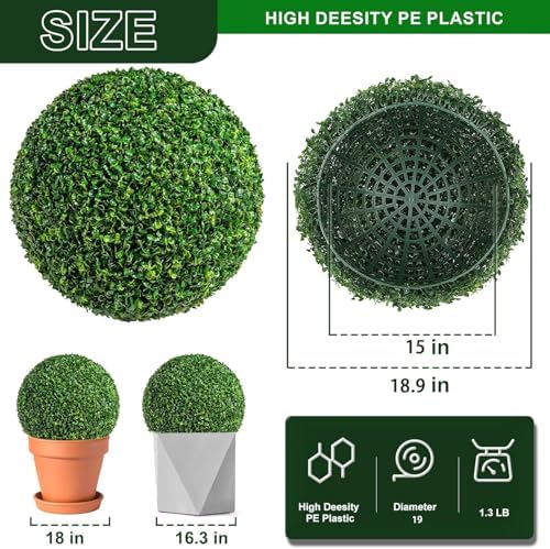DANF 2 Pack Artificial Topiary Boxwood Balls 19 Inch Green