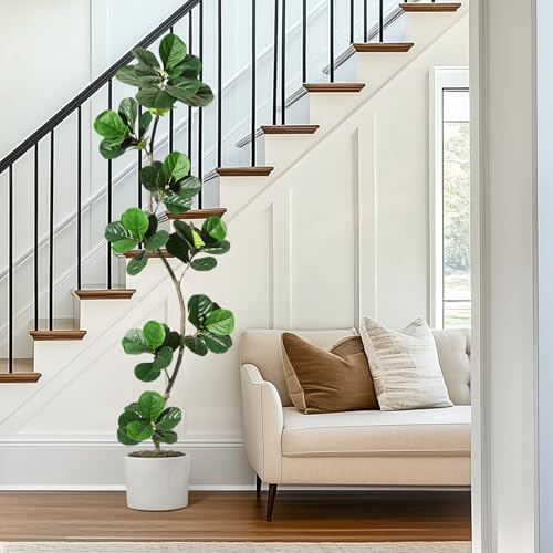GarveeHome Artificial Fiddle Leaf Fig Tree - 7FT Fake Plant with Black Planter