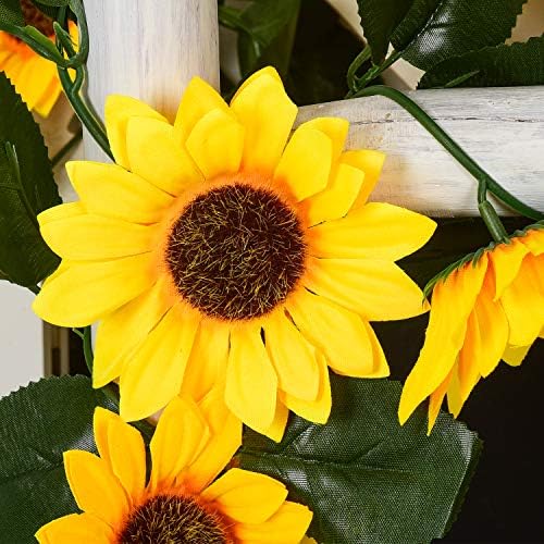 DearHouse 3 Pack Artificial Sunflower Garland with Green Leaves