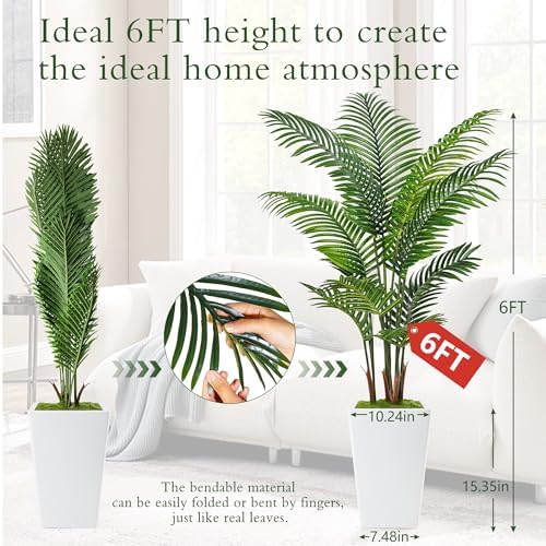 6FT Artificial Palm Tree White for Home Office Decor