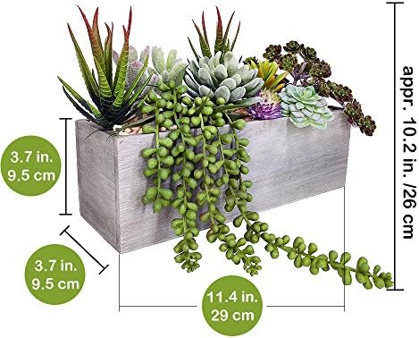 Supla Artificial Succulent Plants in Rectangular Wooden Pot Set