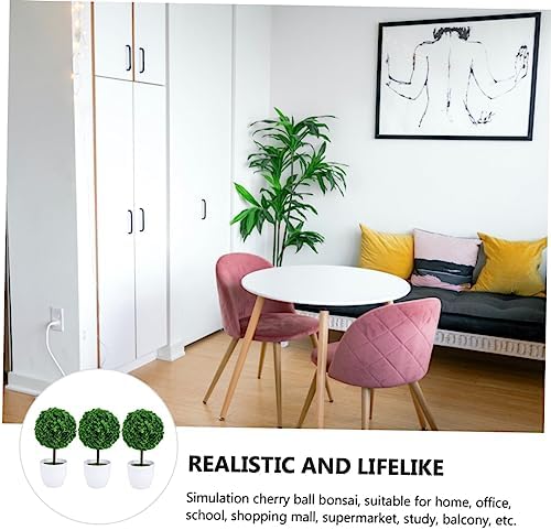 3Pcs Artificial Cherry Ball Bonsai for Home Office Decor