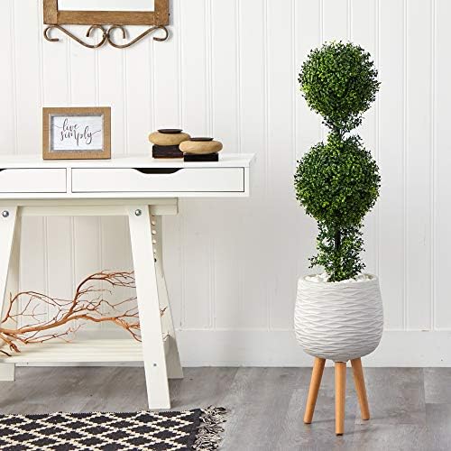 Nearly Natural 4ft Boxwood Double Ball Topiary with Stand