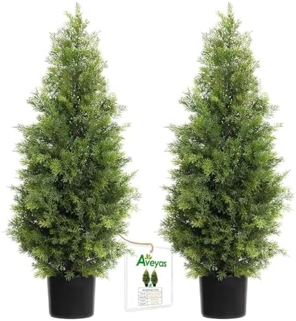 Aveyas 3 Ft Artificial Cedar Topiary Trees Set of 2