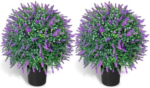 WAYNHUI Artificial Lavender Topiary Ball Trees Set of 2