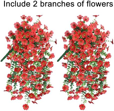 HyeFlora Artificial Hanging Flowers 2Pcs Red Spring Summer Decor
